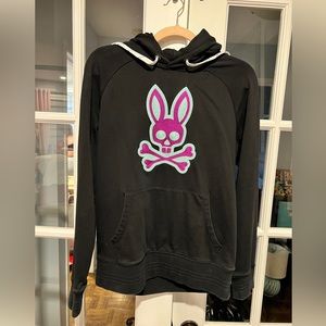 Psychobunny hoodie in black with purple and blue bunny.